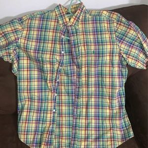 Button up polo shirt with green horse